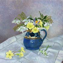 Spring Flowers in a Blue Jug